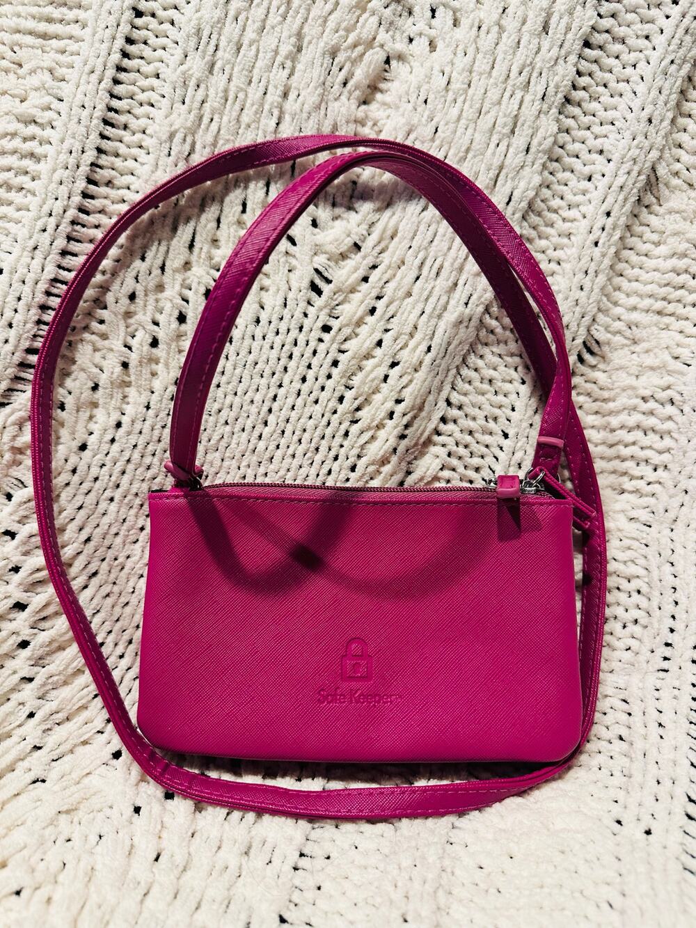 Safe Keeper Crossbody Mini Bag Triple Zip Bright Pink Faux leather Barbie Travel